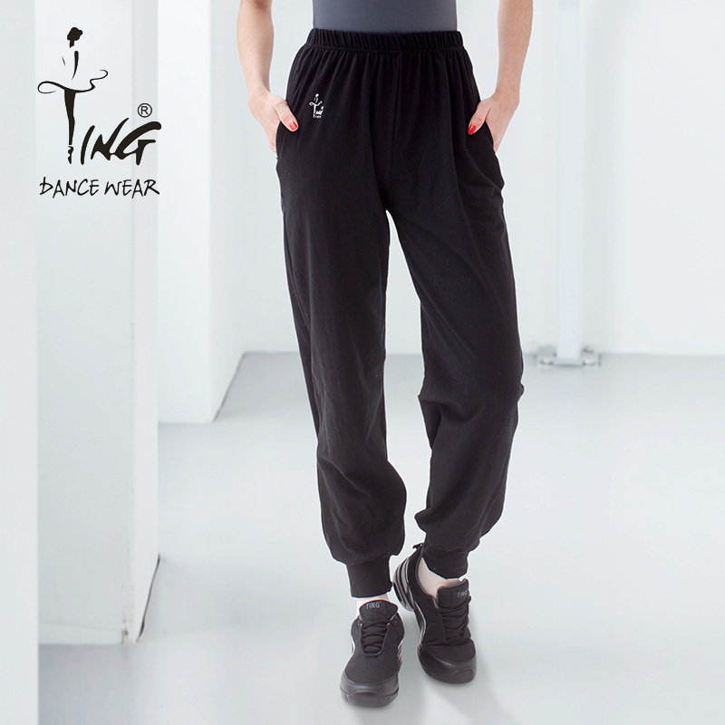 Chen Ting Dance Practice Pants Black Pure Cotton Casual Cuffed Dance Pants Loose Elastic Carrot Pants