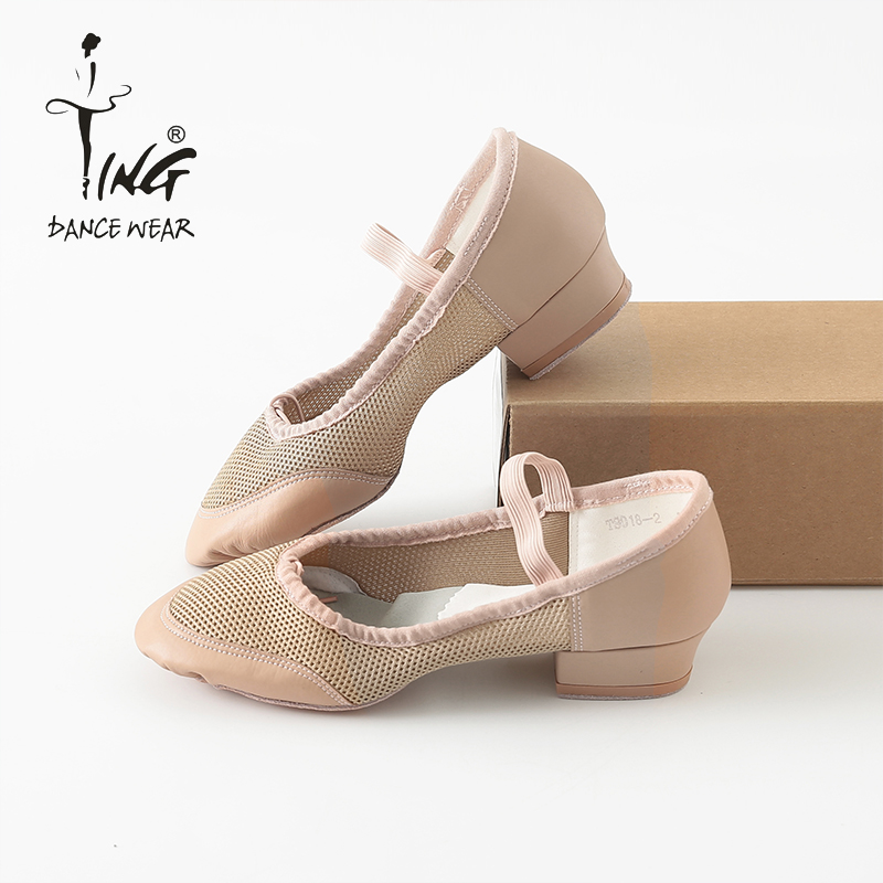 TING Chen Ting mesh teacher shoes ethnic folk classical dance heels dance soft bottom black practice shoes spring and summer