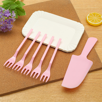 Three-in-one Cake Cutlery Suit Plastic Disposable Cake Knife Fork Tray Suit Birthday Cake fork Dish Combination