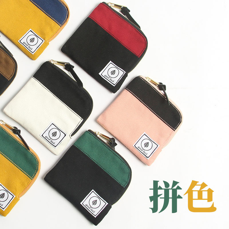 Handmade parquet Wallet Canvas Zero Money Bag pocket Zero Money bag Men and women Students Brief Han version Short Thin Personality