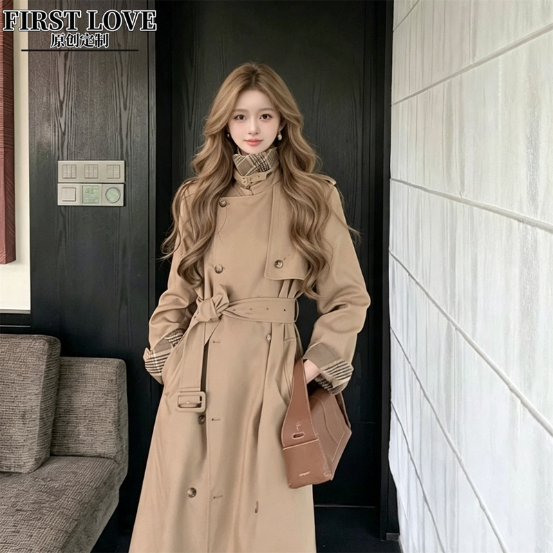 [Paris Edition] Stylish Coffee-Colored Straight-Shoulder Trench Coat for Women, a Very Beautiful Mid-Length Coat for Spring and Autumn