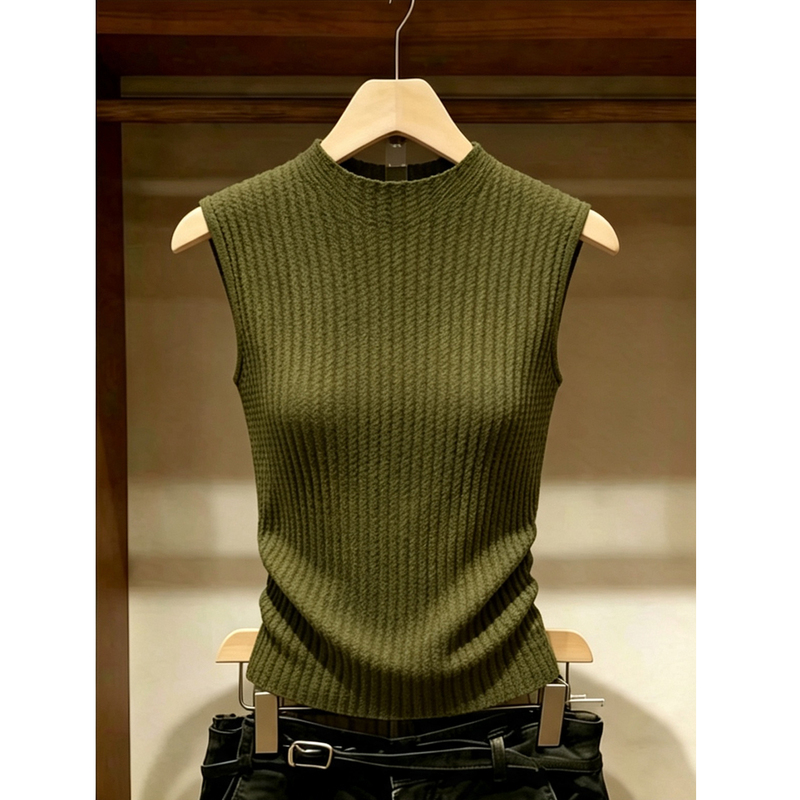 Casual Elegant Green Textured Round Neck Sleeveless Knitted Vest for Women Summer New Casual Work Clothing Slimming Top Casual Elegant Green Textured Round Neck Sleeveless Knitted Vest for Women Summer New Casual Work Clothing Slimming Top