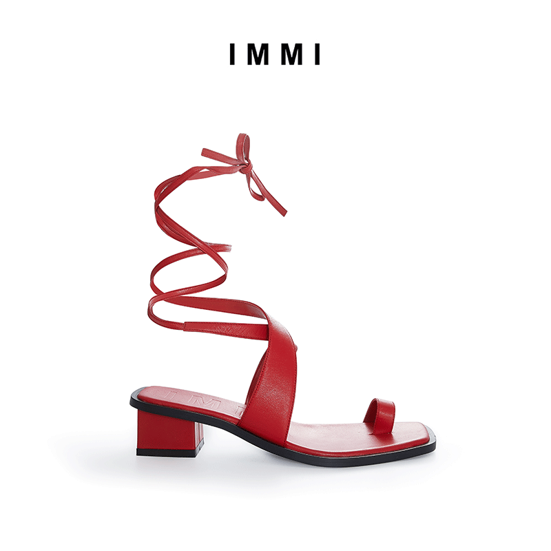 (designer brand IMMI) pure color cross-strap comfort short heel sandal 191SH006L