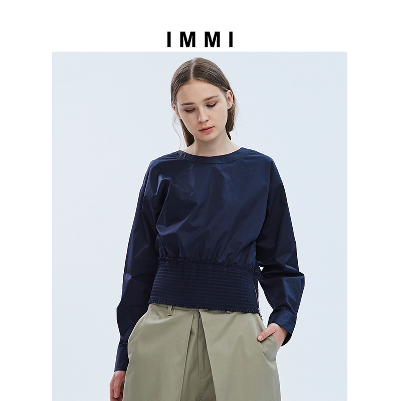 (Designer brand IMMI)Cotton round neck waist pullover two-color shirt 171ST017X