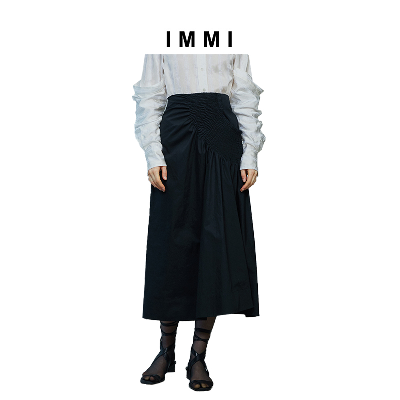 (Designer brand IMMI) Three-dimensional honing texture bubble plaid skirt 191SK050X