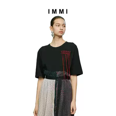(Designer brand IMMI)cherry letter embroidery tassel loose simple T-shirt 191TE006Y