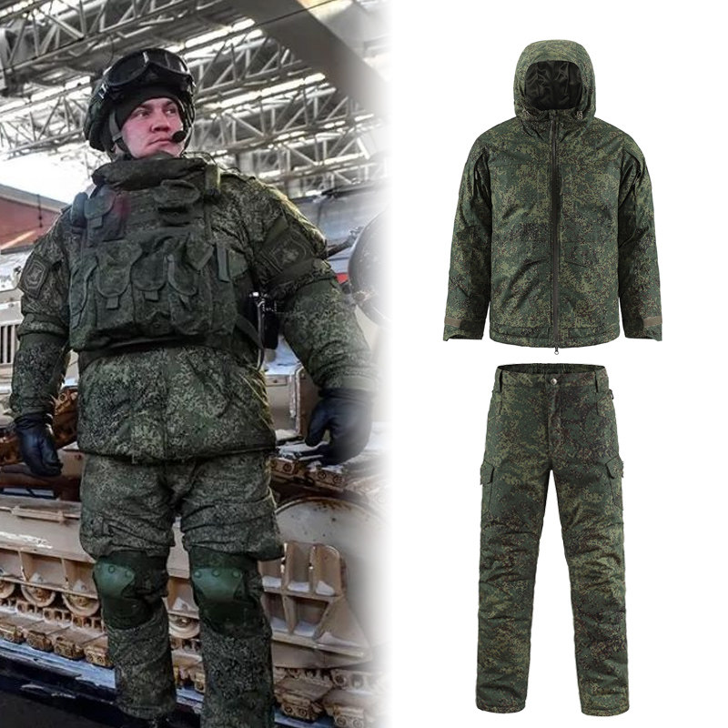 Outdoor Russian small green people camouflay warm cotton clothes FG Green ruins Cold ground Tactical training suit cotton windclothes-Taobao