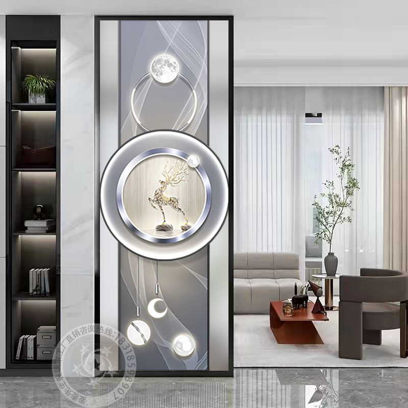 New Chinese style art screen tempered frosted glass modern minimalist living room dining room entrance porch partition wall decoration