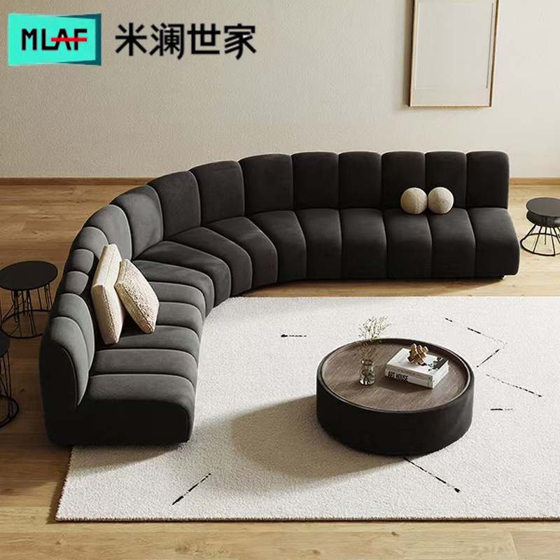 Italian-Style Curved Irregular Corner Sofa in Black for Beauty Salon, Office, Sales Office, Hotel Lobby, Rest Area, Reception Italian-Style Curved Irregular Corner Sofa in Black for Beauty Salon, Office, Sales Office, Hotel Lobby, Rest Area, Reception
