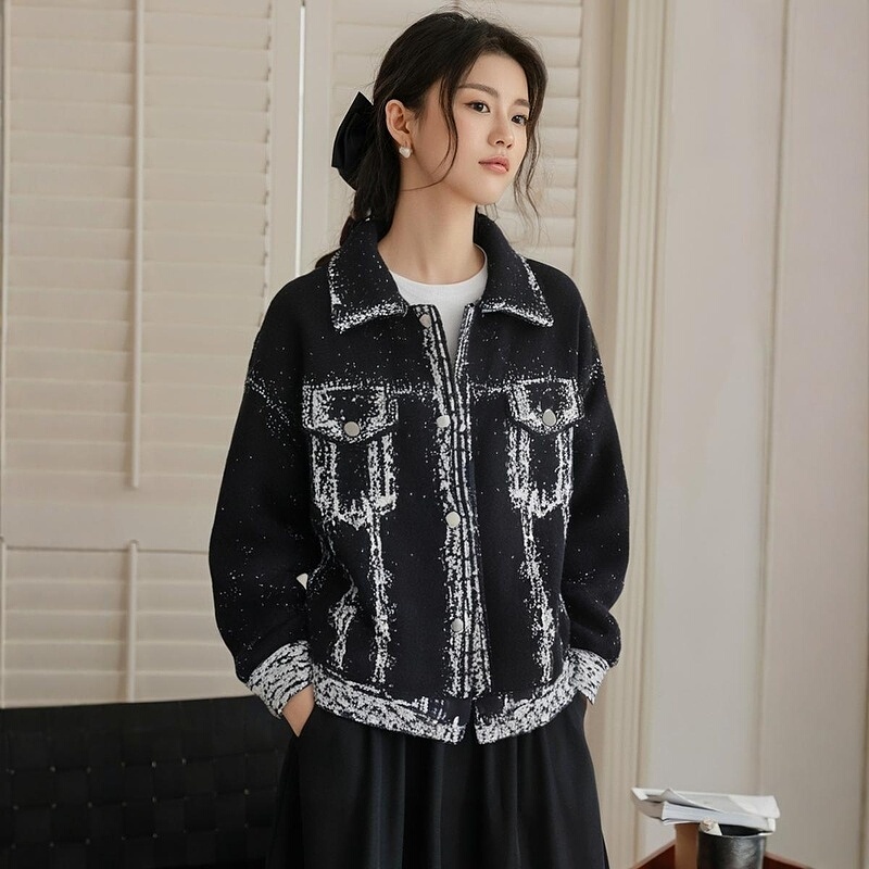 Black Short Chanel-Style Jacket for Women, 2026 Spring and Autumn New Korean Fashion Stylish Petite Top Black Short Chanel-Style Jacket for Women, 2026 Spring and Autumn New Korean Fashion Stylish Petite Top
