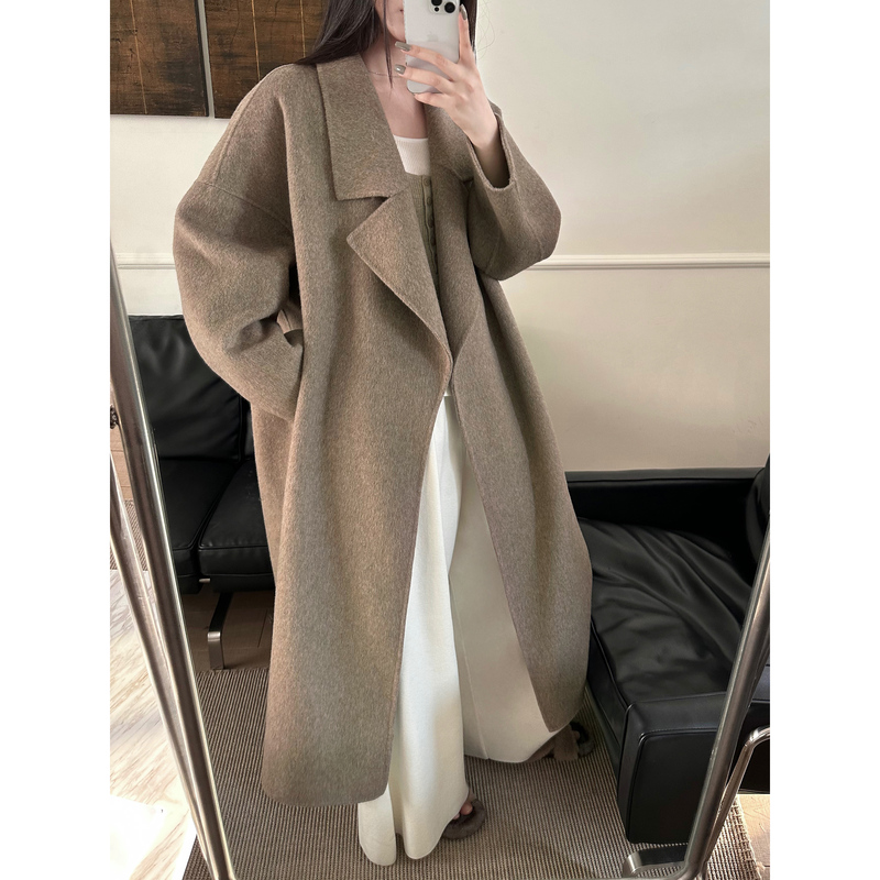 5Werkwen's Top Recommendation: Exclusive Tobacco Brown Long Wool Double-Faced Coat, Woolen Overcoat for Winter