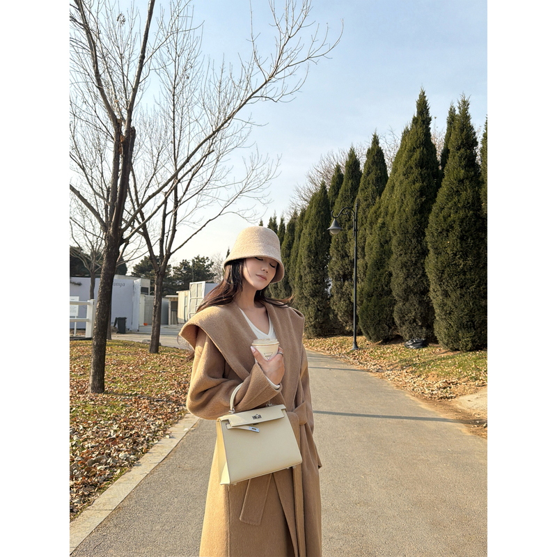 5Werkwen Minimalist the R*W Color-Added Hooded Wool Oversized Double-Sided Wool Coat