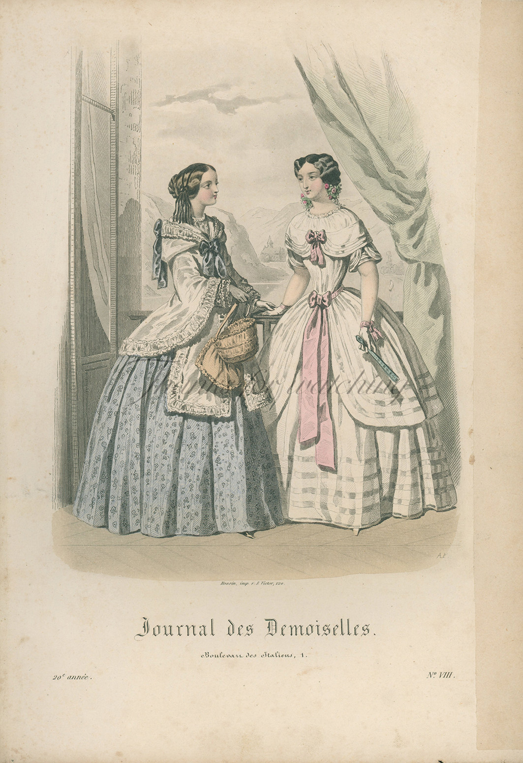 Foreign Retro Painting Core Expensive Woman Beauty Clothing Picture Fan 1850s Antique color steel version painted Atlantic-Taobao