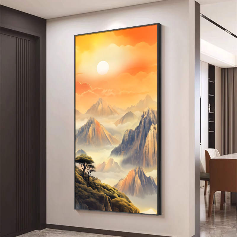 Sunrise in the East Entrance Hall Background Wall Decorative Painting, New Chinese Style Vertical Version Entrance Wall Hanging Painting, Grand Landscape Wall Art Sunrise in the East Entrance Hall Background Wall Decorative Painting, New Chinese Style Vertical Version Entrance Wall Hanging Painting, Grand Landscape Wall Art