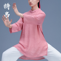  Patchwork silk handmade yarn yarn hemp tai chi suit Spring and summer loose and comfortable breathable team tai chi suit performance suit