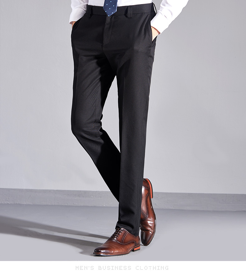Quần không cạp cao Quần nam thanh niên Business Business Professional Suit Suit Dress Up Autumn feet Quần thẳng màu đen đồ vest nam