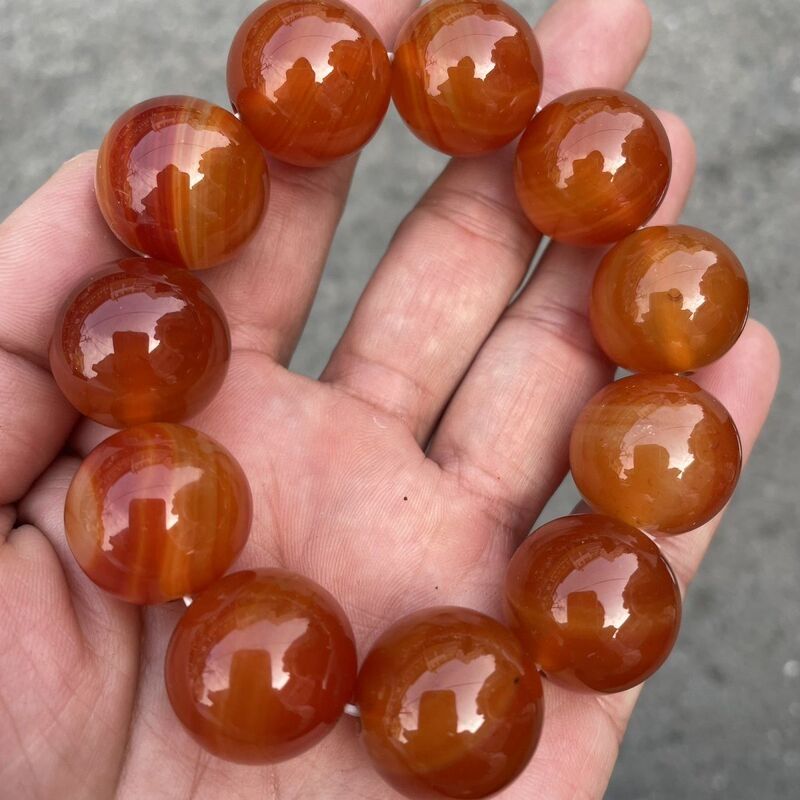 Natural Red Chalcedony Bracelet, Agate Bracelet, Premium Brazilian Agate, Orange-Red Silk-Wrapped Jade, Men's and Women's Round Bead Bracelet