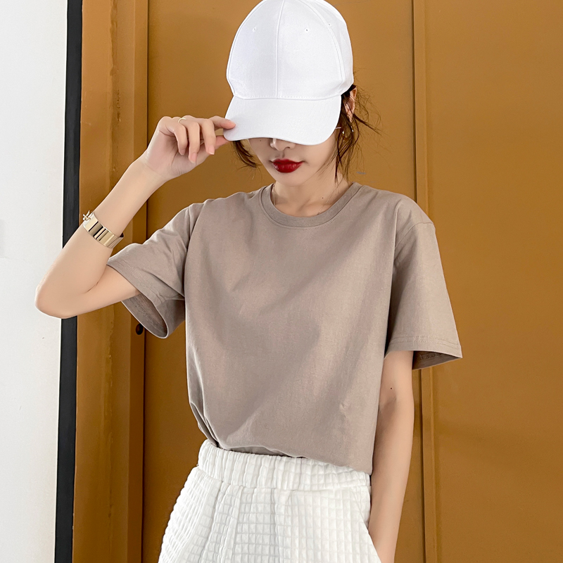 Khakipure cotton white Short sleeve T-shirt female have cash less than that is registered in the accounts Solid color Half sleeve Undershirt 2021 summer new pattern easy Korean version ins tide