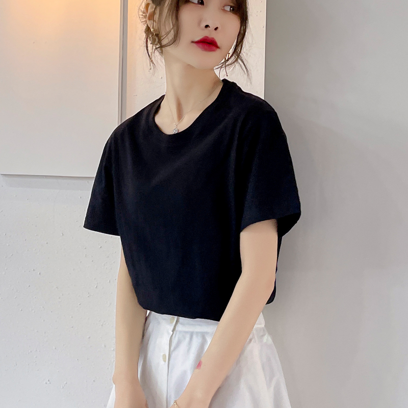 Blackpure cotton white Short sleeve T-shirt female have cash less than that is registered in the accounts Solid color Half sleeve Undershirt 2021 summer new pattern easy Korean version ins tide
