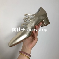 Big white custom 22 new Mary Jane shoes kina champagne gold classic French retro three-buckle thick-heeled shoes