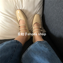 21 new carel milk tea color patent leather kina Mary Jane shoes French retro three-button square-toe thick-heeled shoes