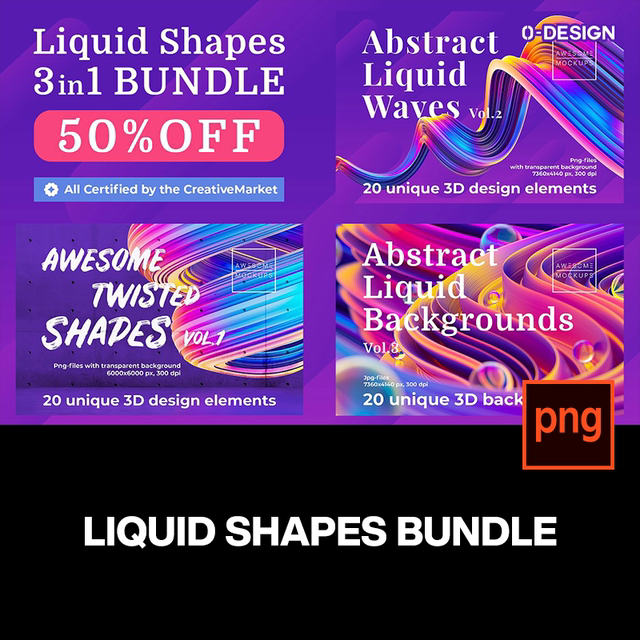 3 sets of high-definition colorful abstract art 3D three-dimensional laser graphics poster design background shading picture material