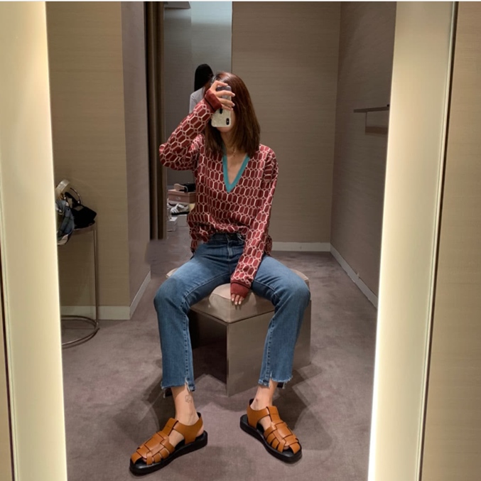 2022 new Korean style autumn v-neck pullover loose outer wear vintage Japanese sweater knitted top foreign style