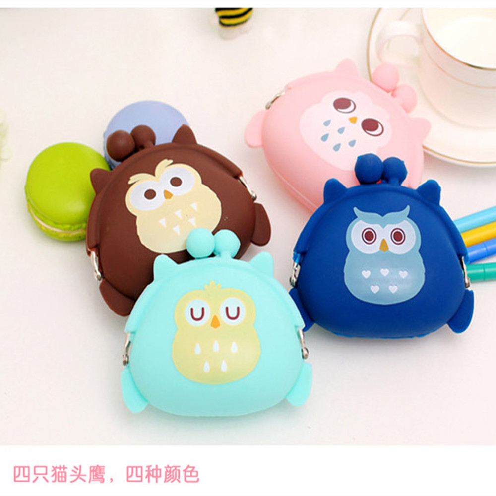 New cute mini Zero wallet Owl Buckle Coin Bag Cartoon Silicone Hand Grab Bag Headphone Bag-Taobao