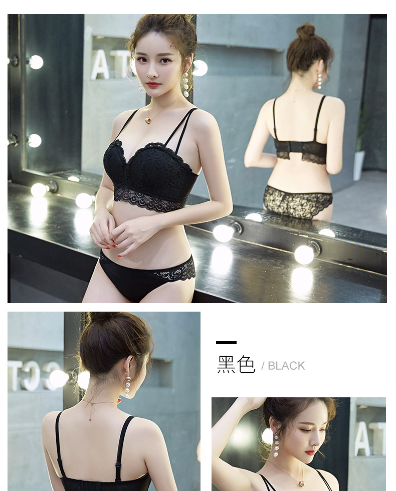 Bộ đồ lót ren nữ áo ngực tụ tập không có vành trên hỗ trợ áo ngực gợi cảm để nhận phần sữa chống chảy xệ ngực nhỏ. áo lót 3 dây