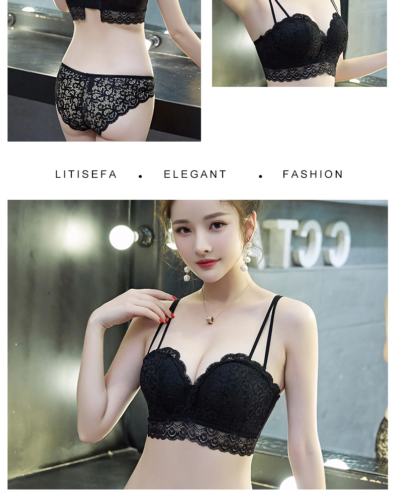 Bộ đồ lót ren nữ áo ngực tụ tập không có vành trên hỗ trợ áo ngực gợi cảm để nhận phần sữa chống chảy xệ ngực nhỏ. áo lót 3 dây