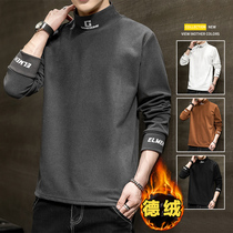 Double-sided velvet thermal underwear mens single top collar can wear autumn clothes 37 degrees constant temperature semi-high collar base shirt