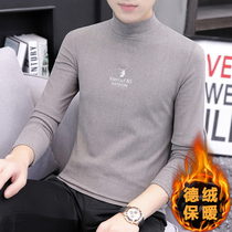 Double-sided velvet semi-high collar base shirt 2021 new autumn and winter men wear autumn clothes hot hair top