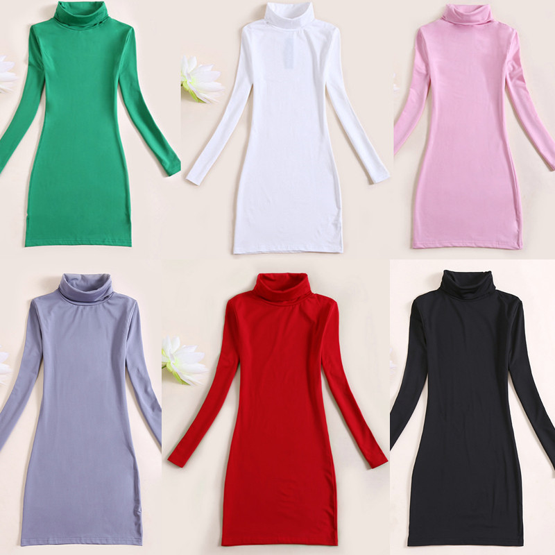 Milk Silk with Thin Fleece, Half-High Collar, Mid-Length T-Shirt, Long-Sleeved Women's Base Dress, Bodycon Skirt, Ages 20-50, 30