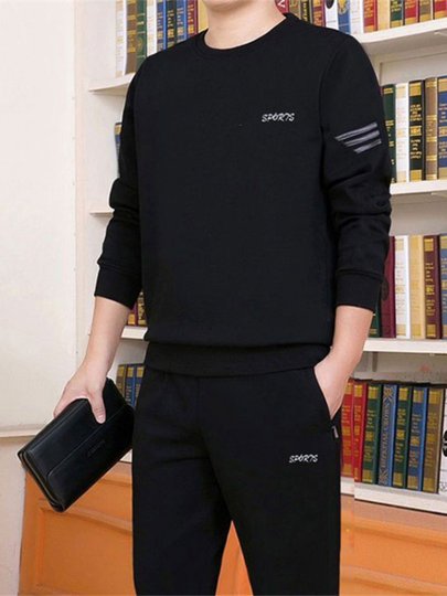 Traje deportivo informal de marca de moda para hombre, sudadera y pantalones de chándal holgados con cuello redondo de otoño e invierno, además de conjunto de dos piezas de negocios de terciopelo y engrosado