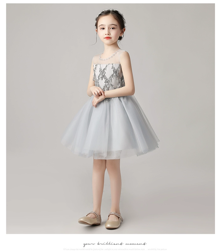 Cô gái sinh nhật công chúa váy cô gái trình diễn buổi tối váy phồng sợi trẻ em chủ nhà biểu diễn piano quần áo phong cách phương Tây mùa hè - Váy trẻ em