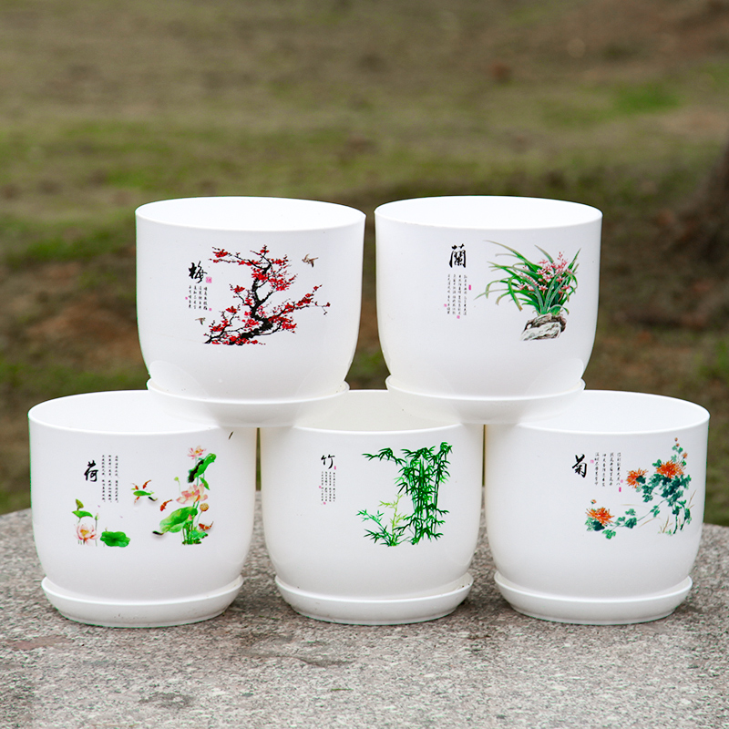 Imitation ceramic plastic flower pot indoor living room with green planting potted plant balcony flower pot with exquisite flower pot gold Ge tiger bark orchid basin