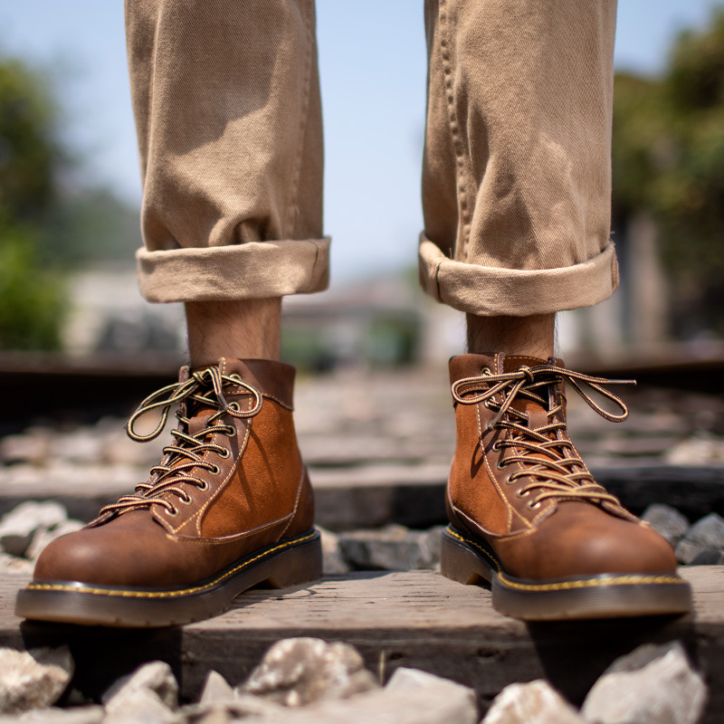 Martin Boots Male Mid-Cylinder Fall Retro Men's Shoes High Cylinder Tooling Boots Male Boots Inron Wind Boots Men 100 Hitch Boots