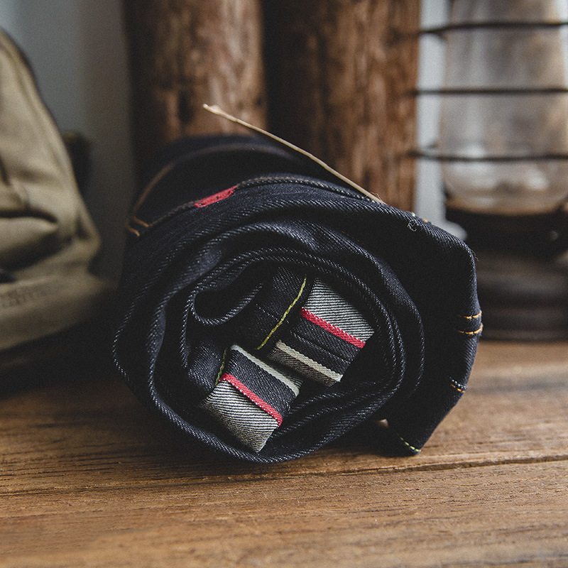 Madden tooling Japanese double red ear slim straight barrel original cow retro embroidery primary color tannin rolled edge jeans men