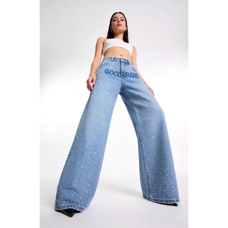 Gb-Goodbrand 2025Fw Full Diamond Letter Watermark Light Luxury Fashion High-End Jeans Unisex