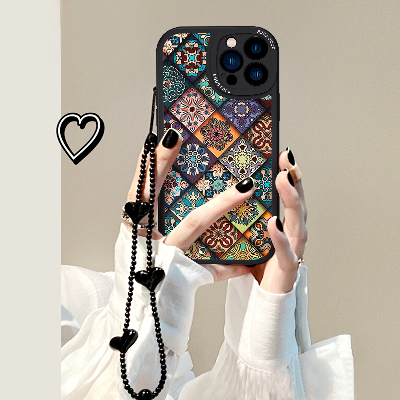 Chinese-Style Multicolored Totem Bracelet Suitable for Apple 15 Pro Max Phone Case, Goddess Retro iPhone 16 Full-Cover Anti-Drop 14 Plus High-End Feel 17 Pro Niche 12 Creative 11 Soft 16 Case X