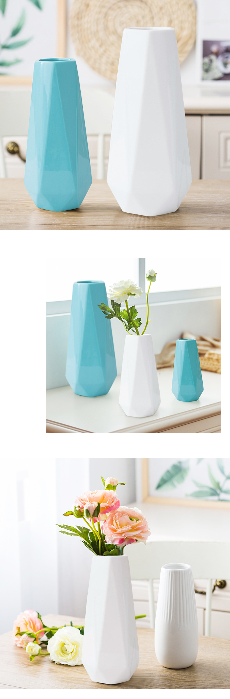 Ins Nordic ceramic vases, small pure and fresh and hydroponic flower arranging contracted white modern Nordic household decorates sitting room furnishing articles