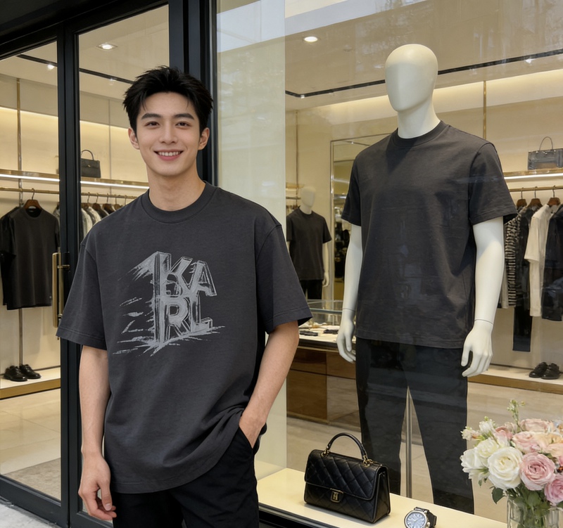 Authentic Karl Lagerfeld 26 Summer Men's Comfortable, Height-Enhancing, Easy-To-Match Loose T-Shirt Authentic Karl Lagerfeld 26 Summer Men's Comfortable, Height-Enhancing, Easy-To-Match Loose T-Shirt