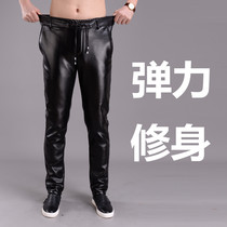 2020 new leather pants men plus suede thickened with a Han version small foot elastic waterproof motorcycle conspiculy autumn and winter thick