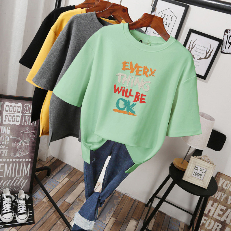 2023 summer new Han edition of fat mm short sleeve t shirt girl tops and relaxed lady tide