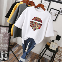 womens fat mm plus size short sleeve t-shirt new summer 200kg fat sister t-shirt belly cover bottoming shirt half sleeve top