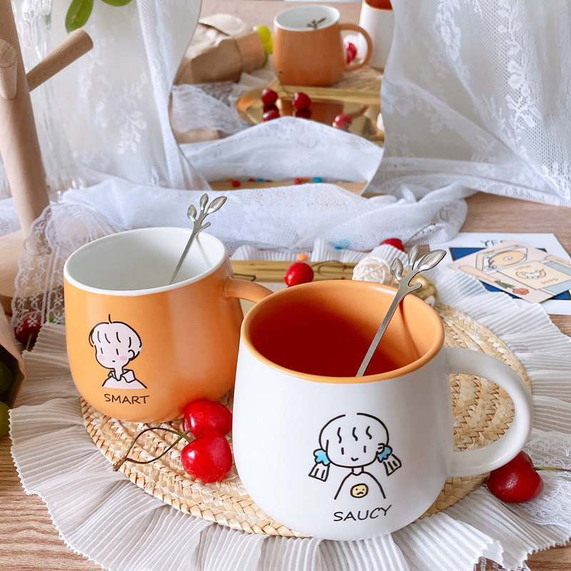 Creative mug with lid couple cups a pair of female summer cute ceramic water cups home office coffee cups