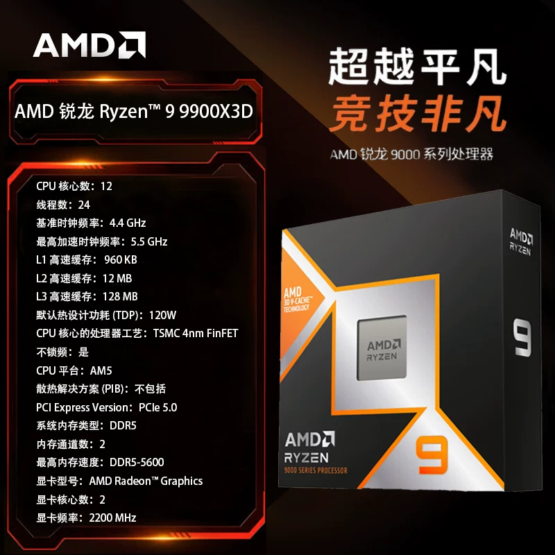 Ядро AMD Ryzen5/7/9 Ruilong 9500F/9600X/9700X/9800X3D/9950X3D2 в коробке процессор