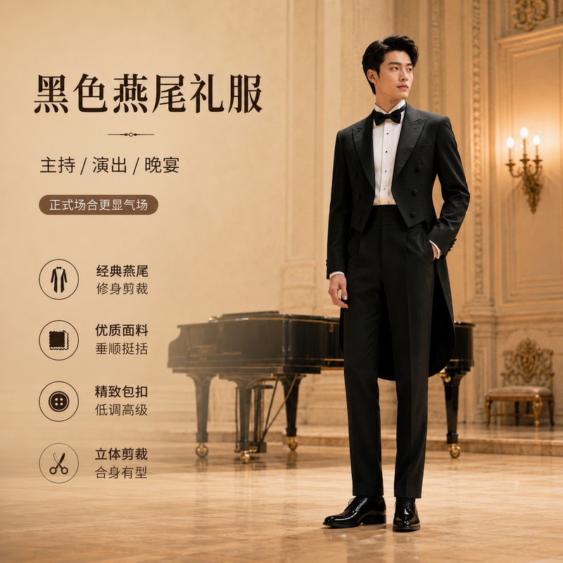 Men's Black Tuxedo Suit for Conducting a Choir, Hosting Stage Performances, Piano, Vocal Music, and Evening Events Men's Black Tuxedo Suit for Conducting a Choir, Hosting Stage Performances, Piano, Vocal Music, and Evening Events