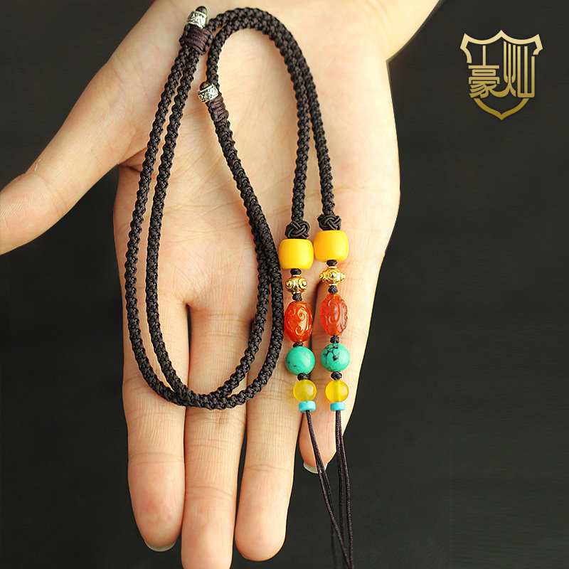 Upscale Manau Zhu sandal honey wax celestial beads cross the vertical wearing of the hanging rope Buddha's jade plate pendant upright wearing a cross-rope necklace