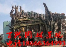 Customized wood-grain floor tiles foot-like wooden trash can artificial forest landscaping cement indoor cave wonders